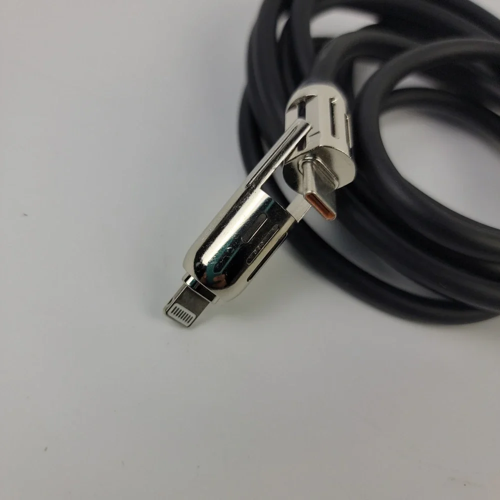 Black 3-in-1 Multi Charging Cable 180 Degree Rotating USB-C Lightning 80 Inch